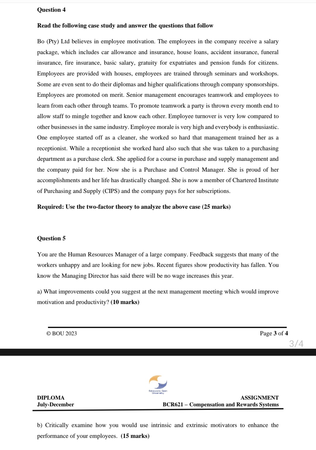 Briey explain three categories of rewards package that you would want to