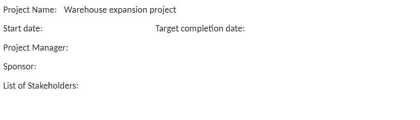 Stakeholders: Target completion date: