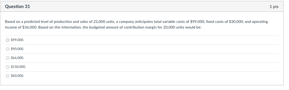 Please Help Question 31 1 pts Based on a predicted level of