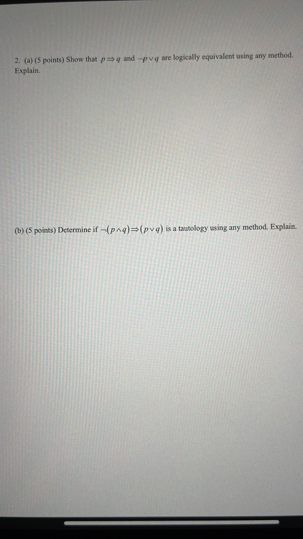 2. (a) (5 points) Show that p = q and -pv