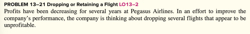 PROBLEM 13-21 Dropping or Retaining a Flight L01 32 Profits have