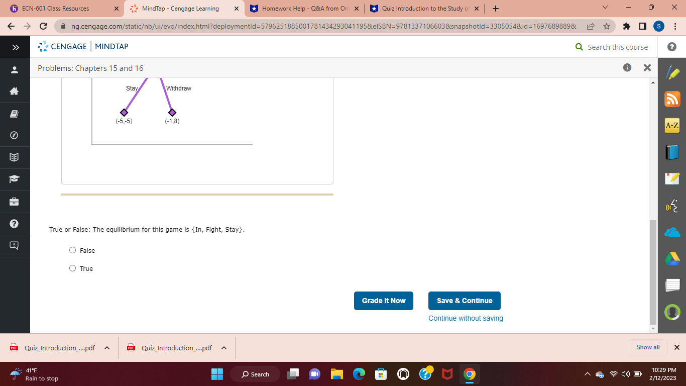 5 . Individual Problems 15-6Consider a sequential-move game in which an