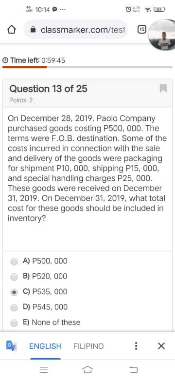 2 Herc Company reported inventory on December 31, 2019 at P1, 500,000