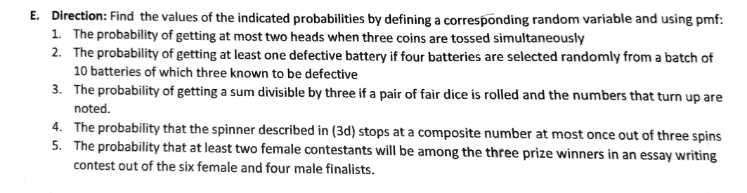 Topic: exploring random variable and constructing probability distribution. Ps. Use "pmf" formula