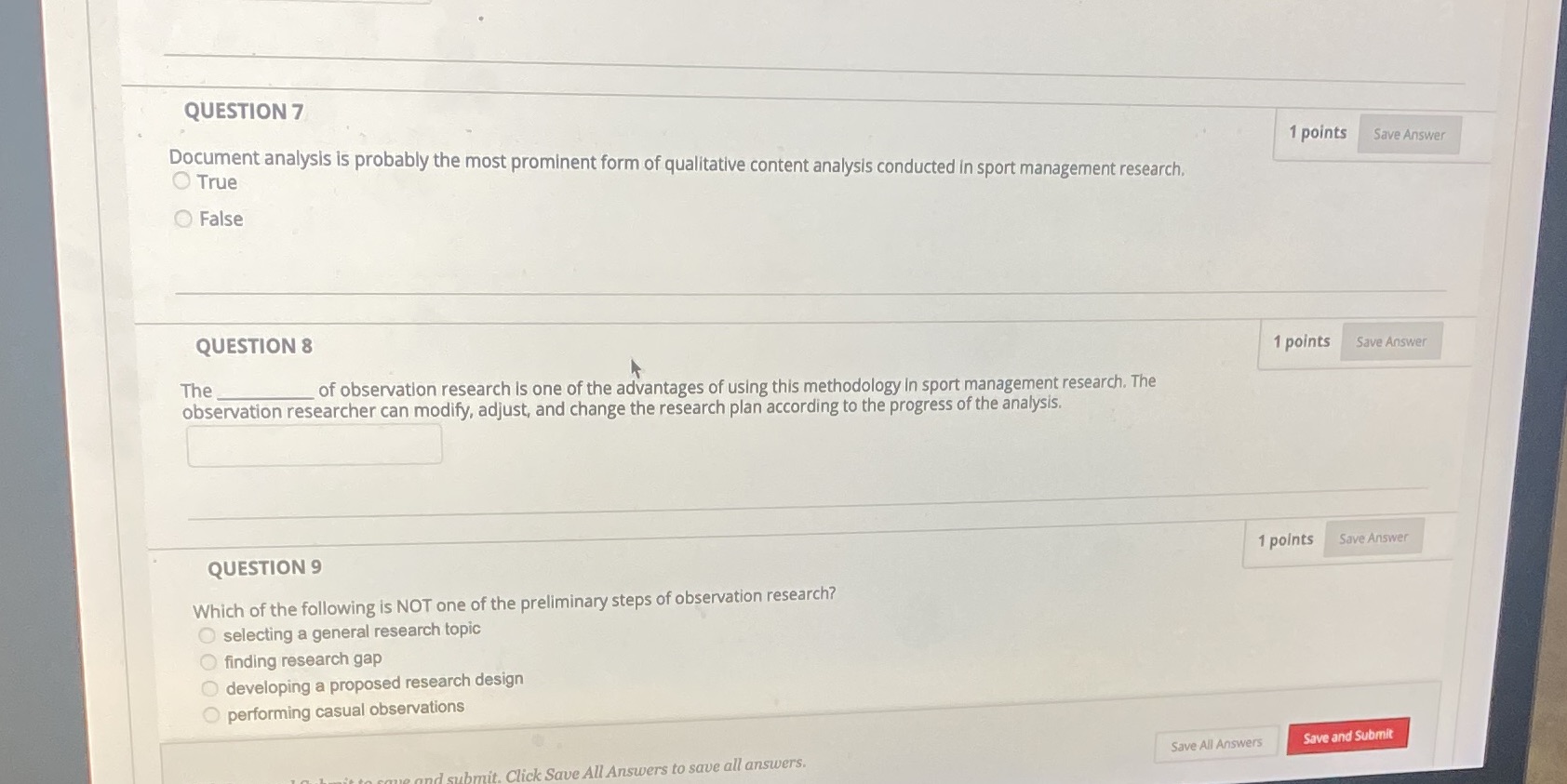 7 , 8 , & 9 please! QUESTION 7 1 points Save