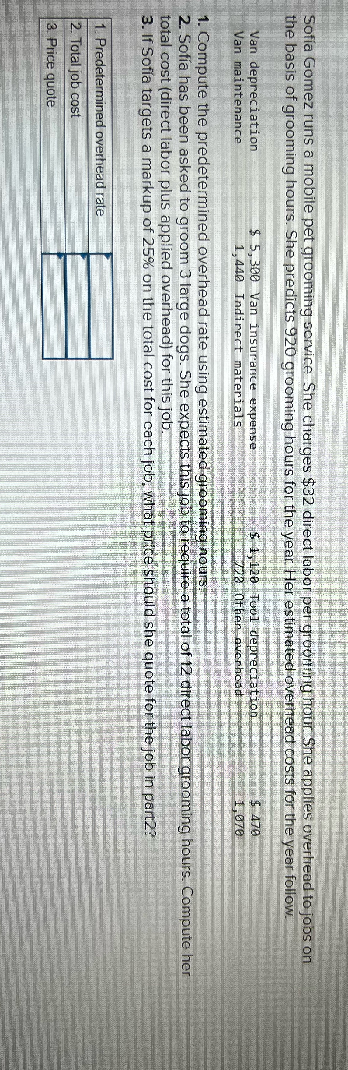 Please help . ... Sofia Gomez runs a mobile pet grooming service.