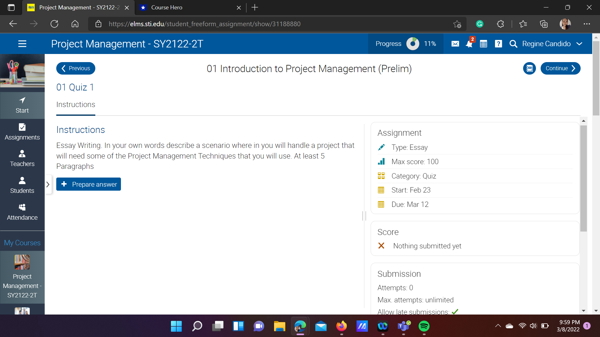 SY2122-2T 0 Progress < Previous 01 Quiz 1 Instructions Instructions 01 Introduction