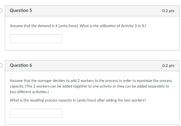 with three activities. One worker performs each activity, and the activity time