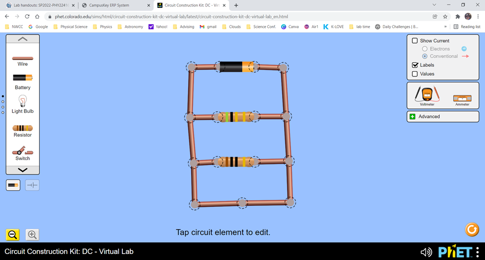 PLEASE ANSWER EACH QUESTION-Construct Circuit 6 shown below with the voltage still