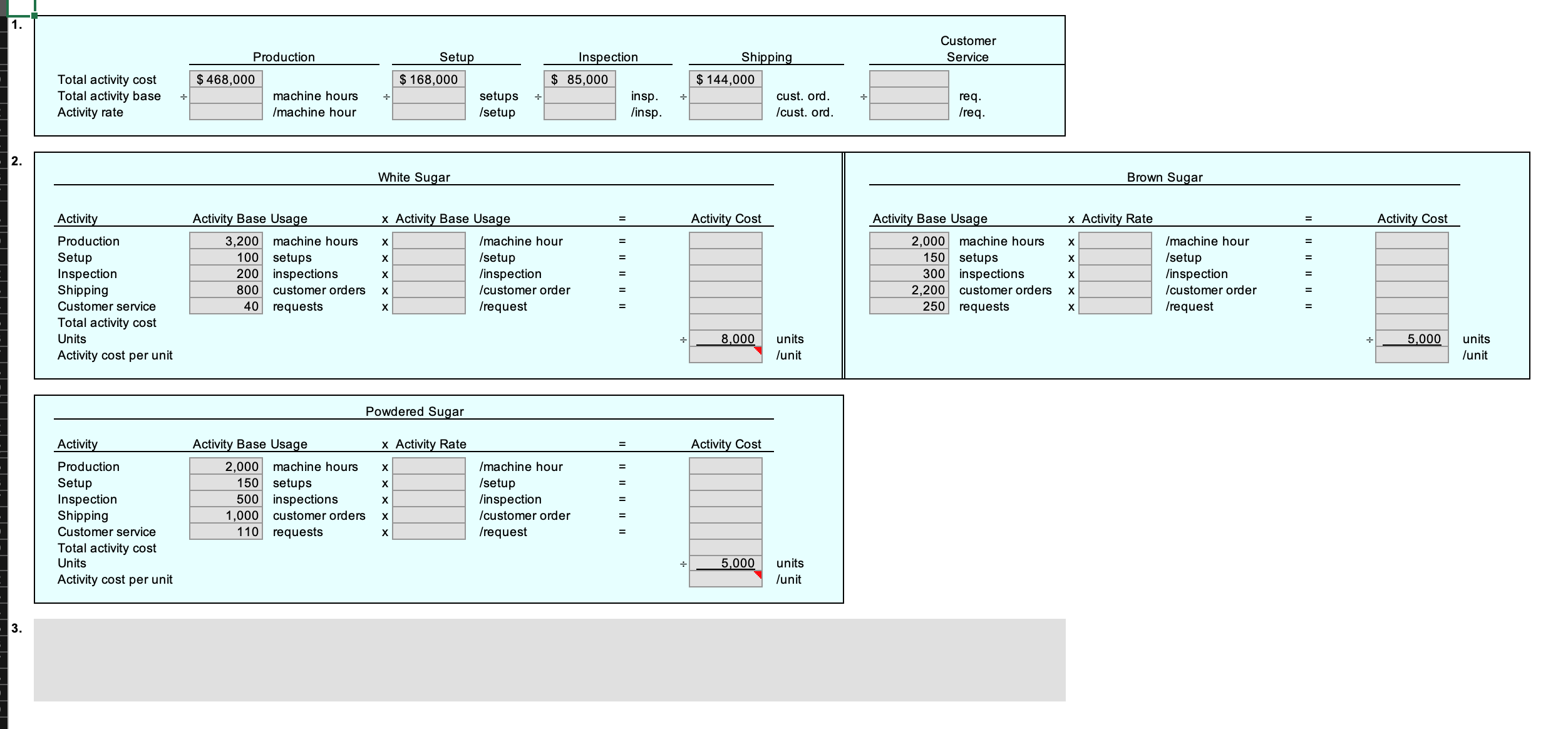 Please solve the following excel problem using the data below. Hawaiian Sugar