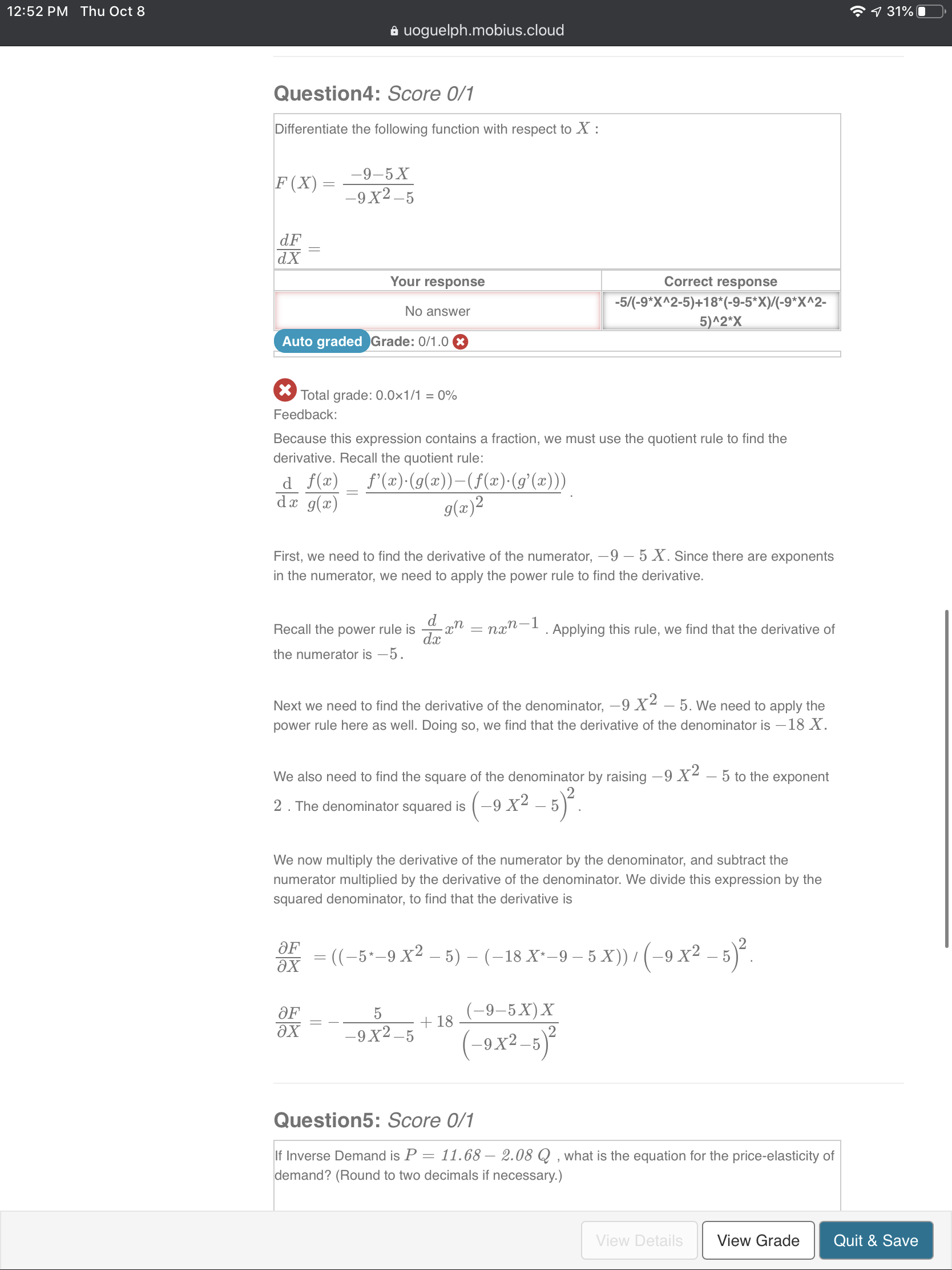 The attached problem please 12:52 PM Thu Oct8 ?43'l%l 6 uoguelph.mobius.c|oud Question4: