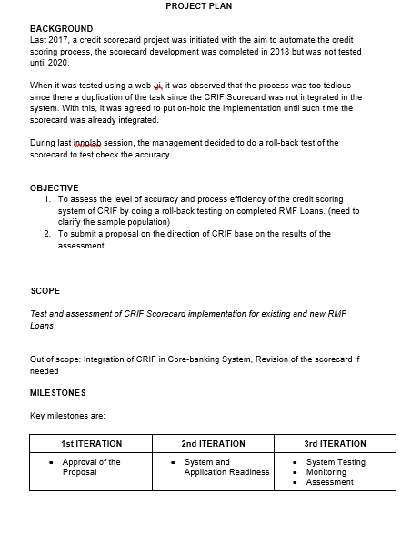 be realistic and effective. Follow this sample format: Thank you. PROJECT PLAN