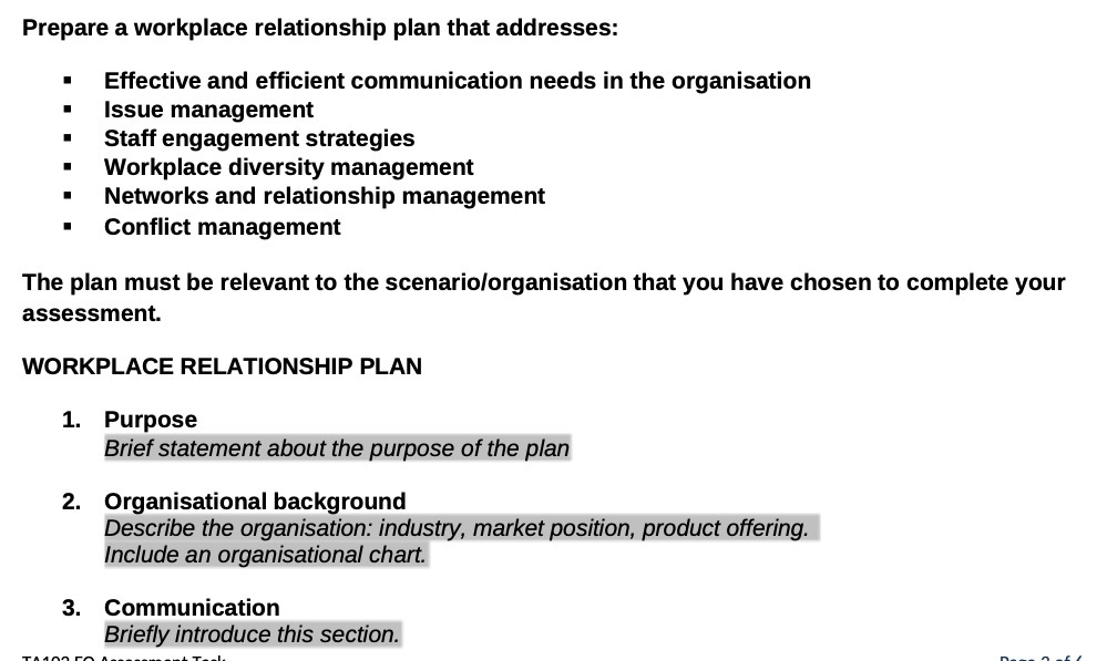 needs in the organisation Issue management Staff engagement strategies Workplace diversity management