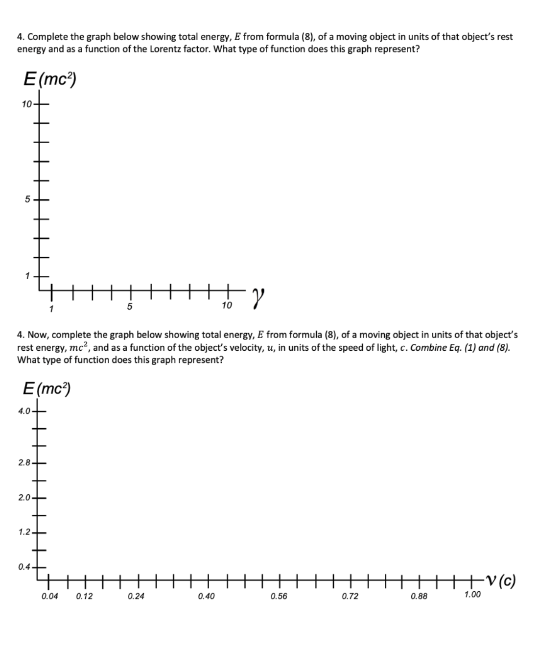 4. Complete the graph below showing total energy, E from formula