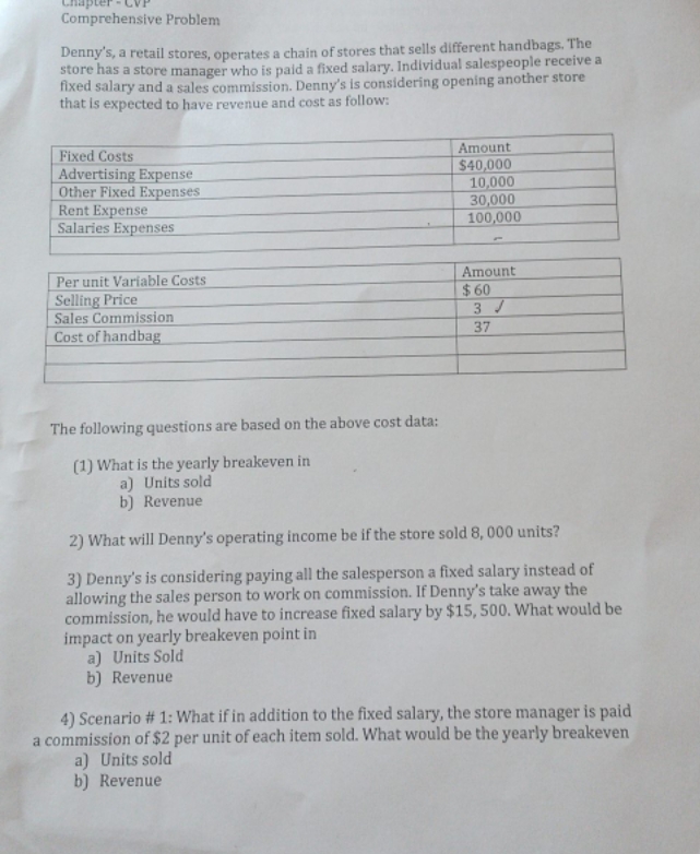 answer questions 1-4 Comprehensive Problem Denny's, a retail stores, operates a chain