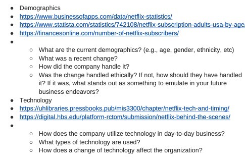  Demographics https://www.businessofapps.com/dataetflix-statistics/ https://www.statista.com/statistics/742108etflix-subscription-adults-usa-by-age https://financesonline.comumber-of-netflix-subscribers/ o What are the current demographics? (e.g.,