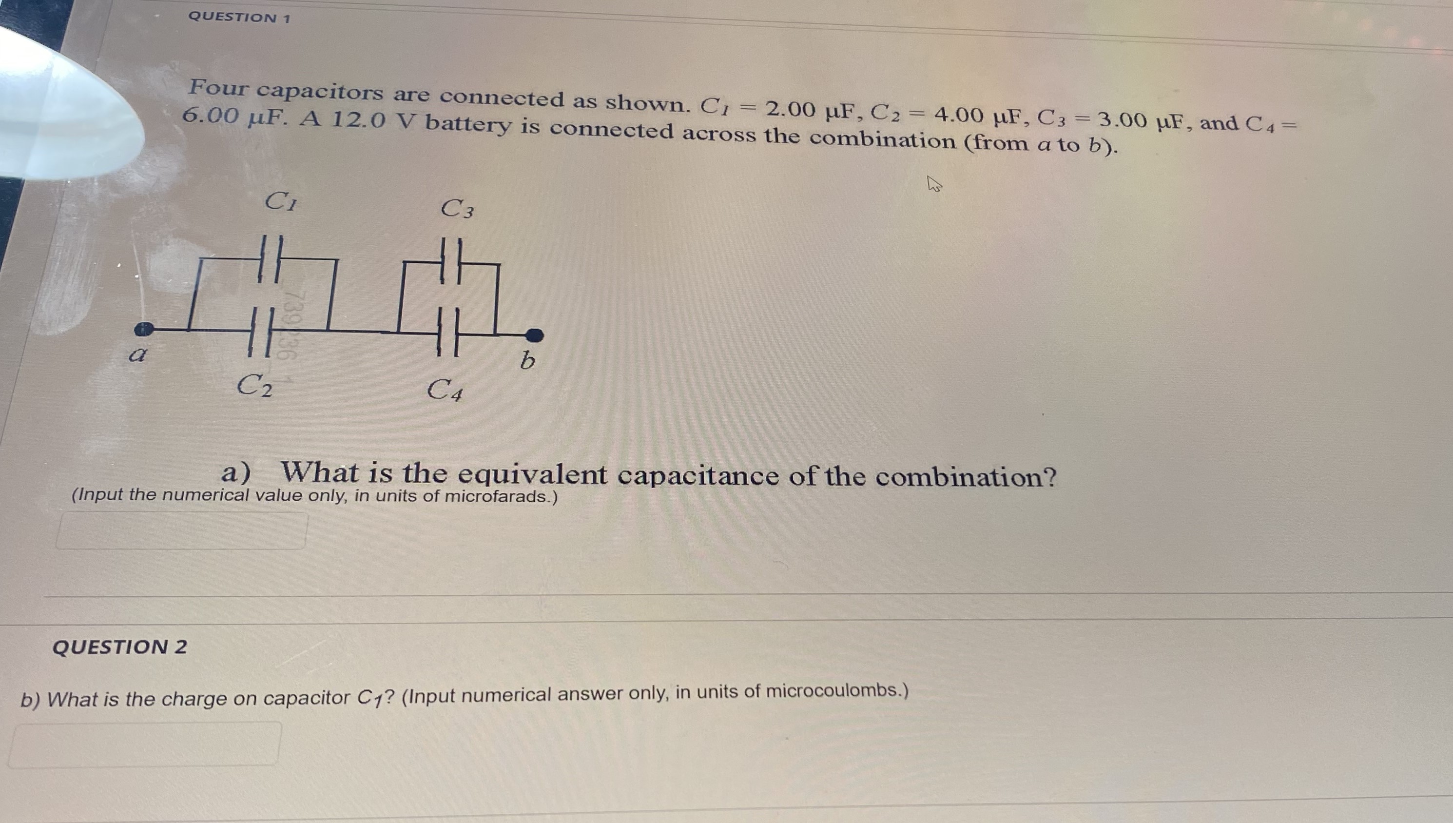 JF, C2 = 4.00 UF, C3 = 3.00 uF, and C4 =