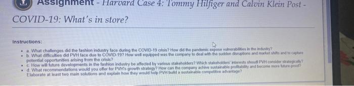  Assignment - Harvard Case 4: Tommy Hilfiger and Calvin Klein Post
