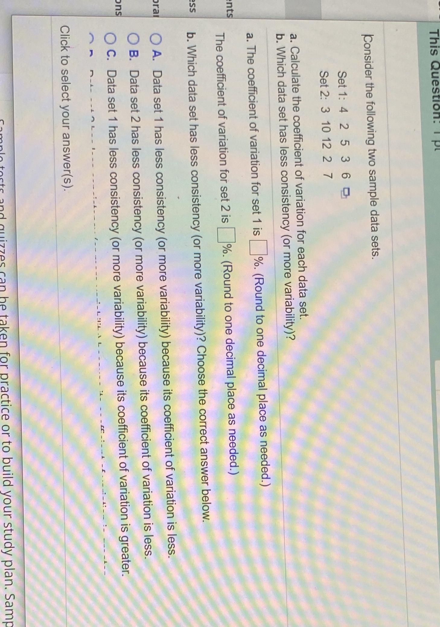 4 2 5 3 6 Set 2: 3 10 12 2 7