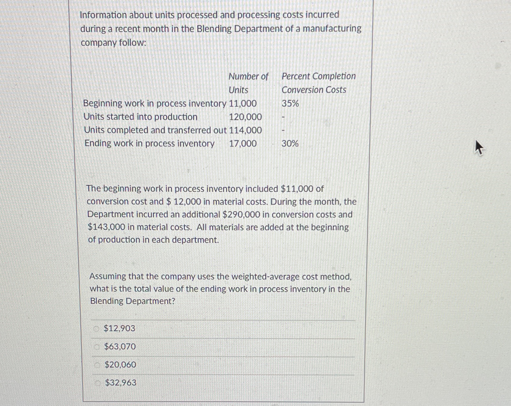 59 Information about units processed and processing costs incurred during a recent