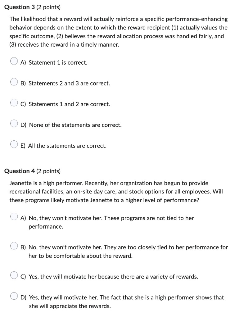  Question 3 {2 points] The likelihood that a reward will actually
