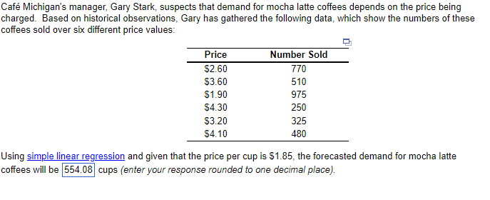 coffees depends on the price being charged. Based on historical observations, Gary