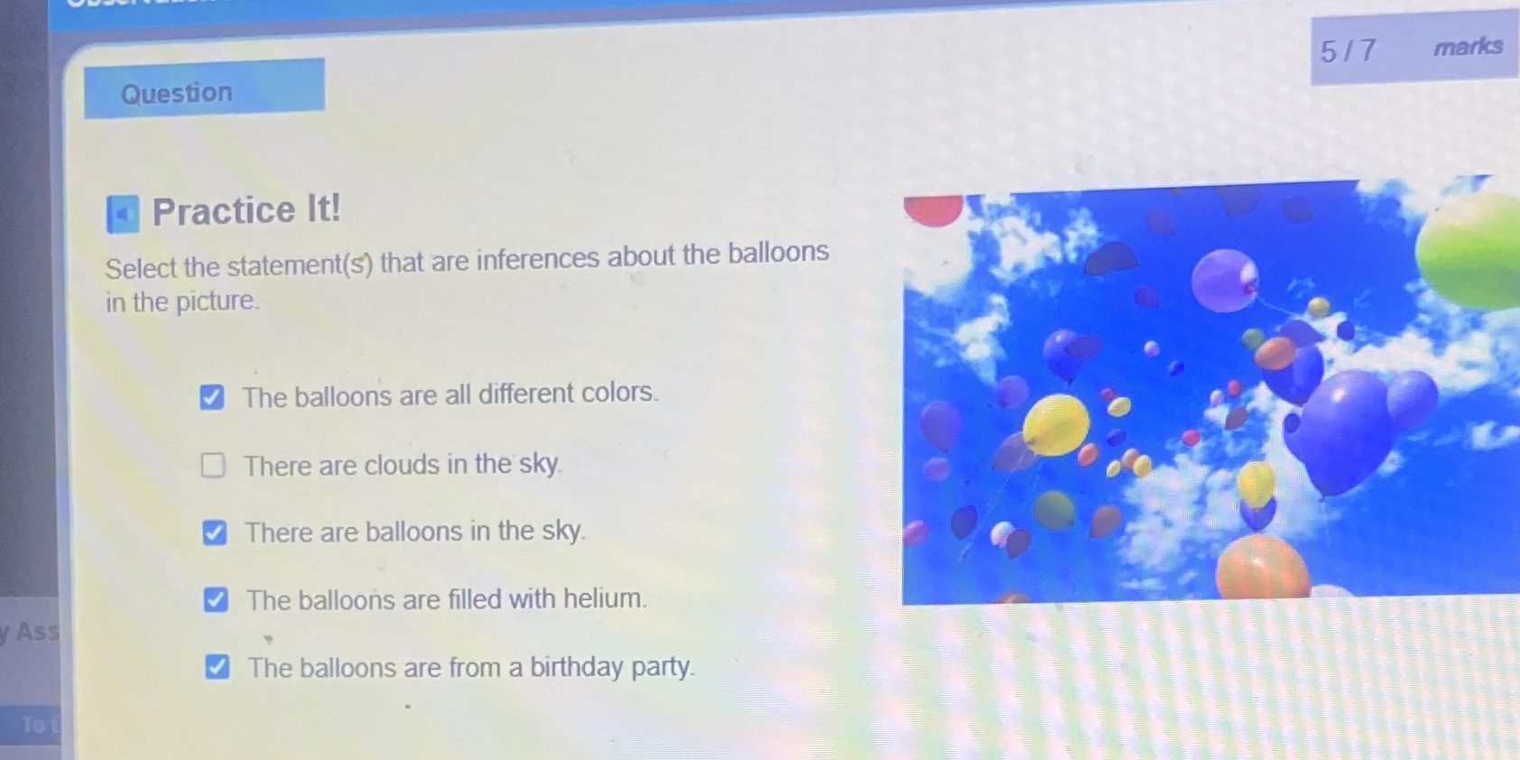  5/7 marks Question Practice It! Select the statement(s) that are inferences