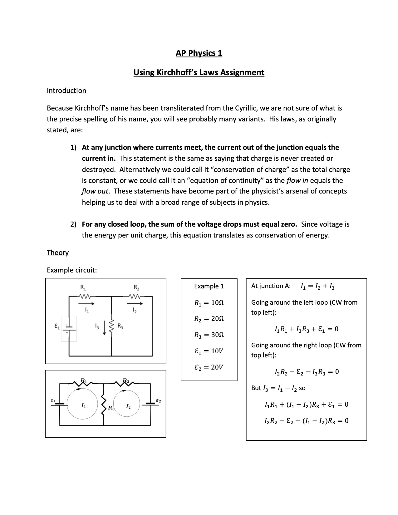 upper left corner of each loop and calculating the IR drops as