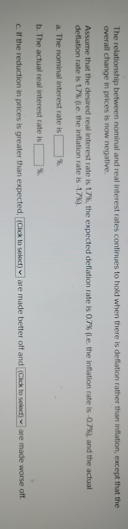 answer empty boxes The relationship between nominal and real interest rates continues