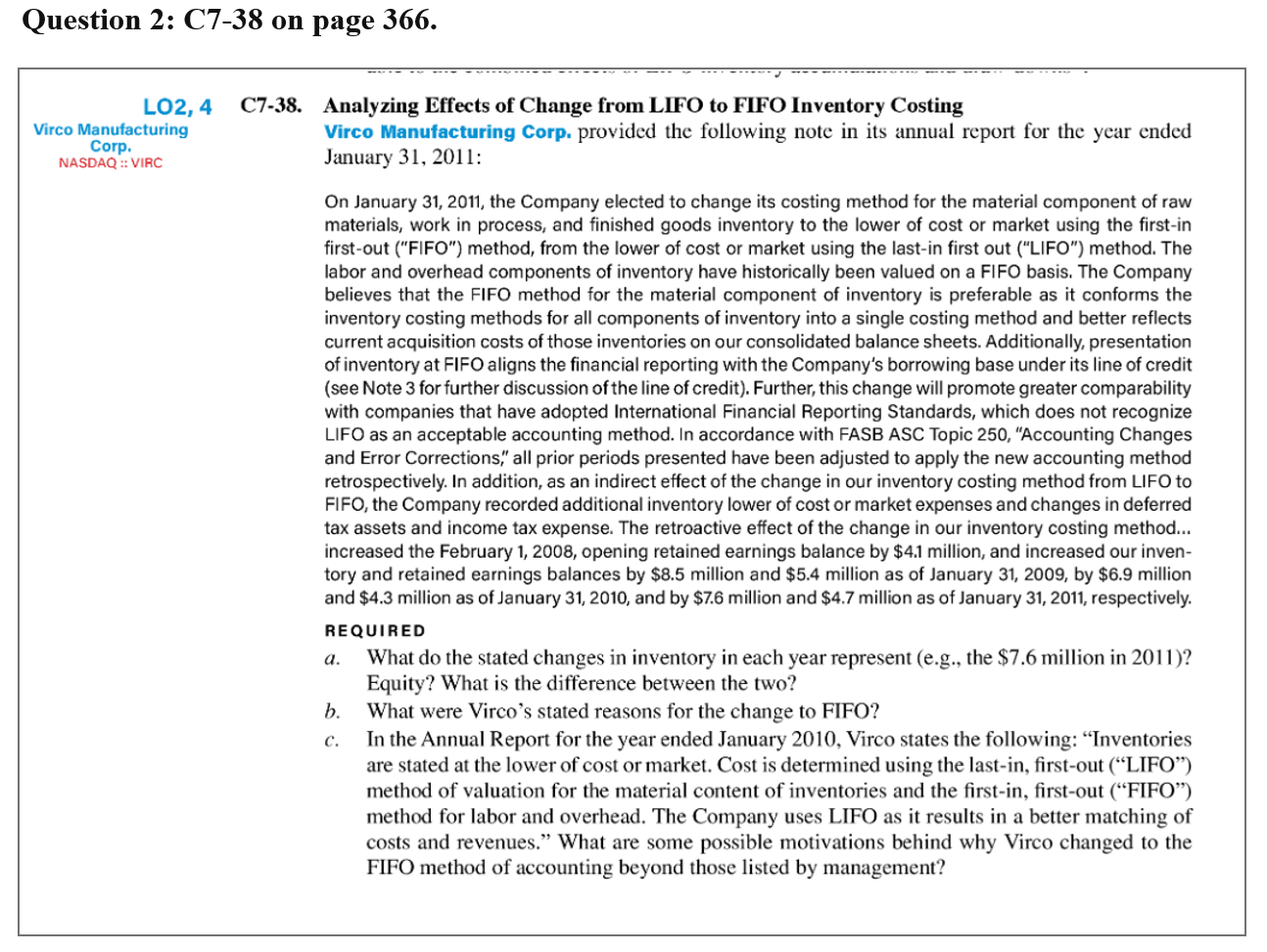 please help. thank you for your help. Question 2: C738 on page