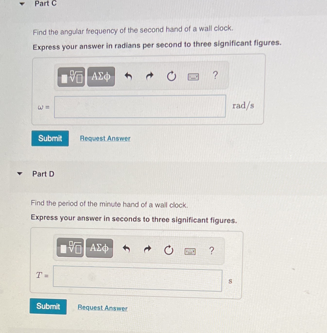 Part C Find the angular frequency of the second hand of