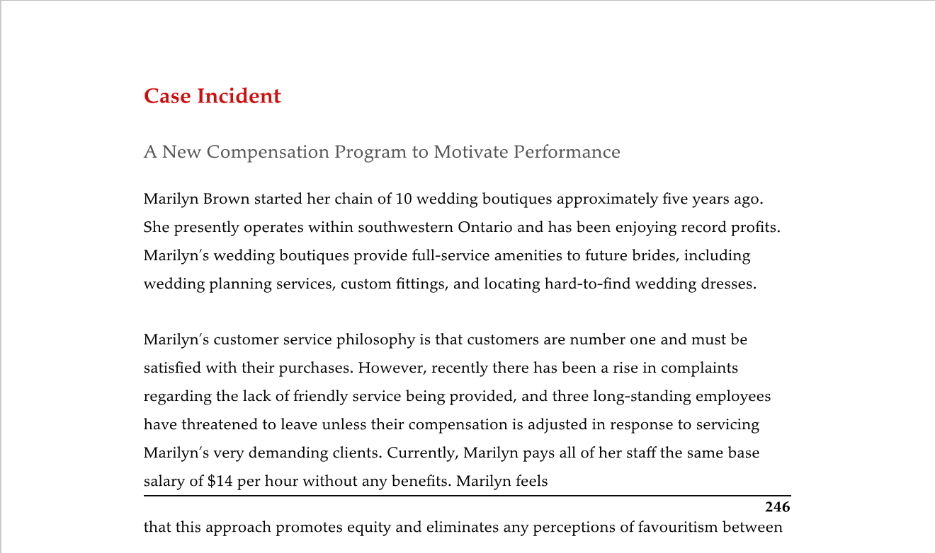 Case Incident A New Compensation Program to Motivate Performance Marilyn Brown