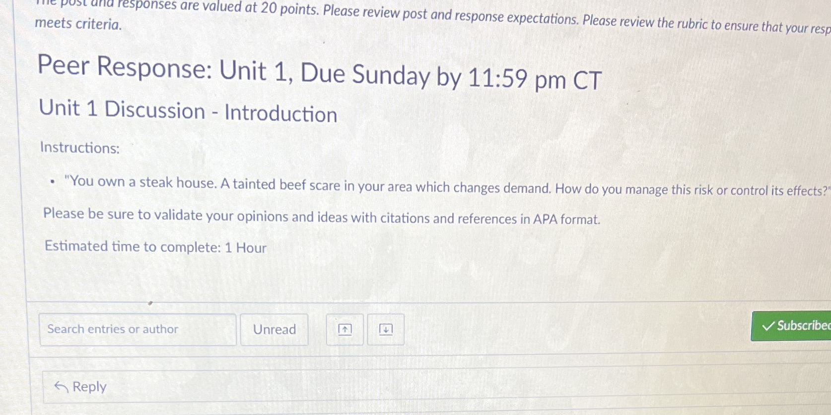 and responses are valued at 20 points. Please review post and