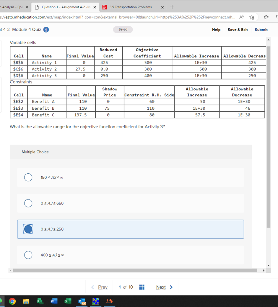 X 3.5 Transportation Problems * + s://ezto.mheducation.com/ext/map/index.html?_con=con&external_browser=0&launchUrl=https%253A%252F%252Fnewconnect.mh... A to t 4-2-Module 4