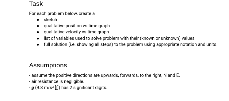 showing all steps) to the problem using appropriate notation and units. Assumptions