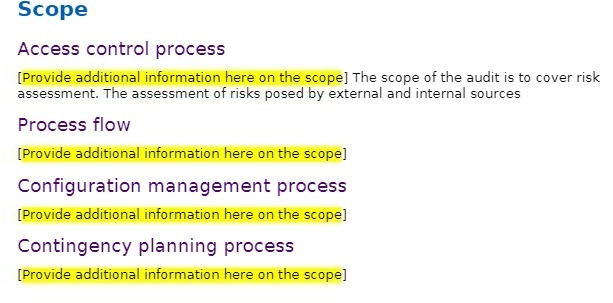  Scope Access control process [Provide additional information here on the scope]