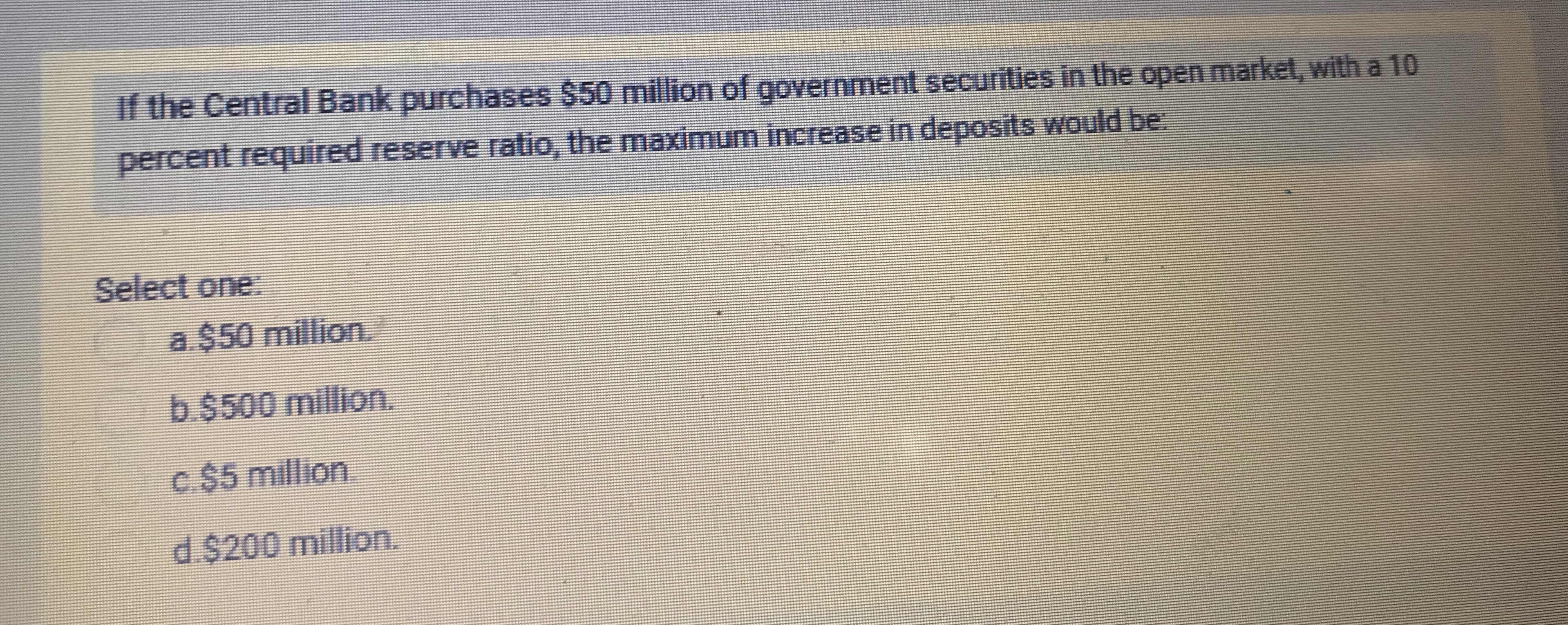 purchases $50 million of government securities in the open market, with a