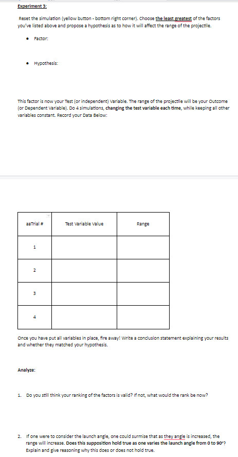 the Simulation https://phet.colorado.edu/sims/html/projectile-motion/latest/projectile-motion_en.html Access the PhET simulation on Projectile Motion in D2L.