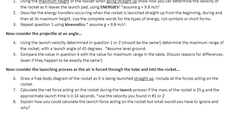 up show how you can determine the velocity of the rocket as