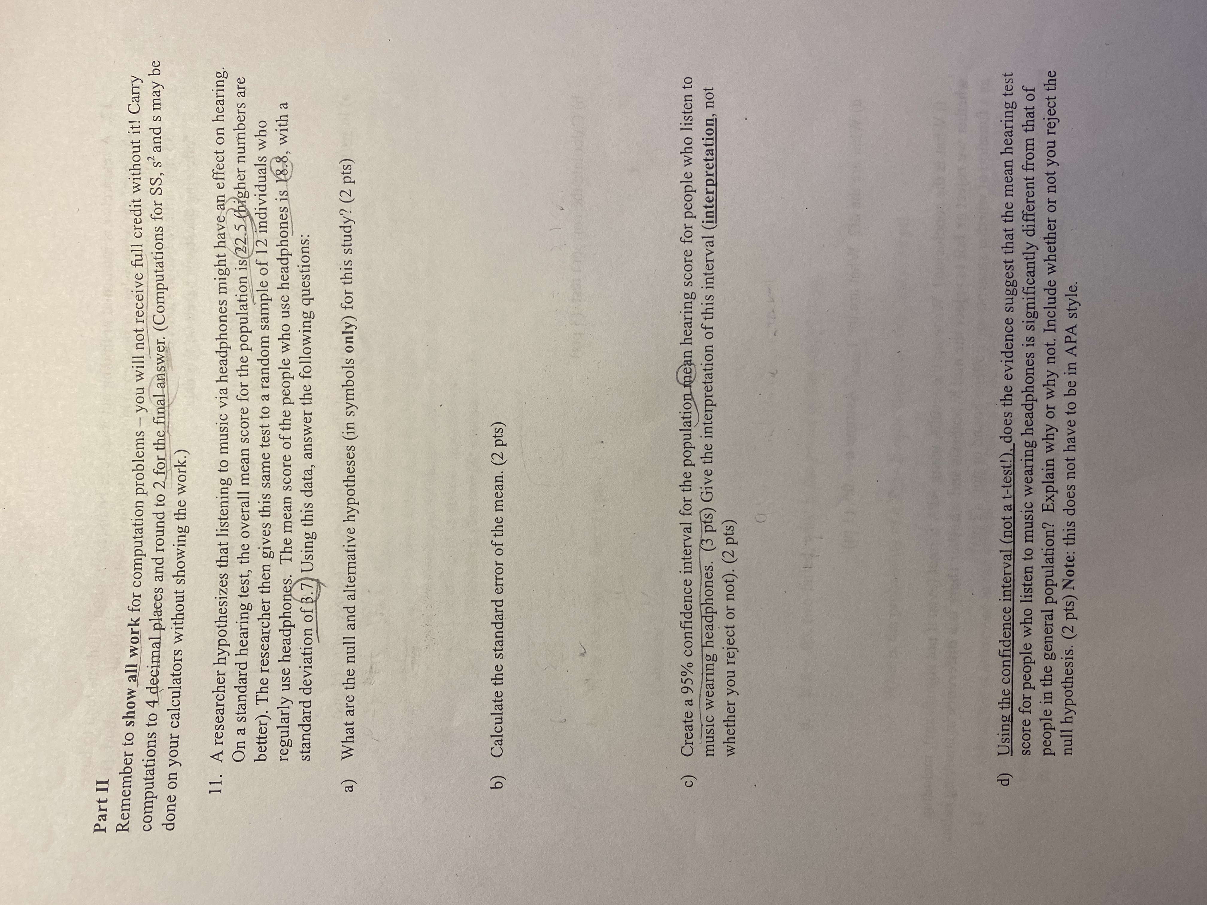  Part II Remember to show all work for computation problems -