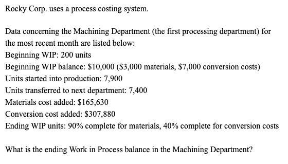 Beginning WIP 15,001} 100% 40% Units Started 65,000 Completed and transferred to