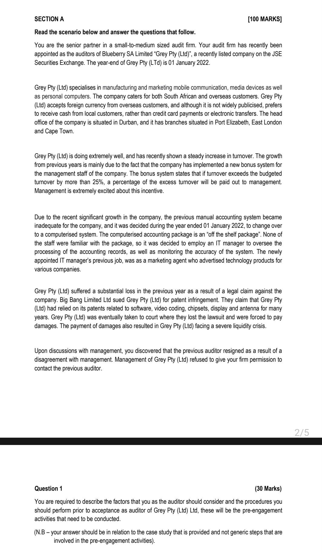  SECTION A [10:] MARKS] Read the scenario below and answer the