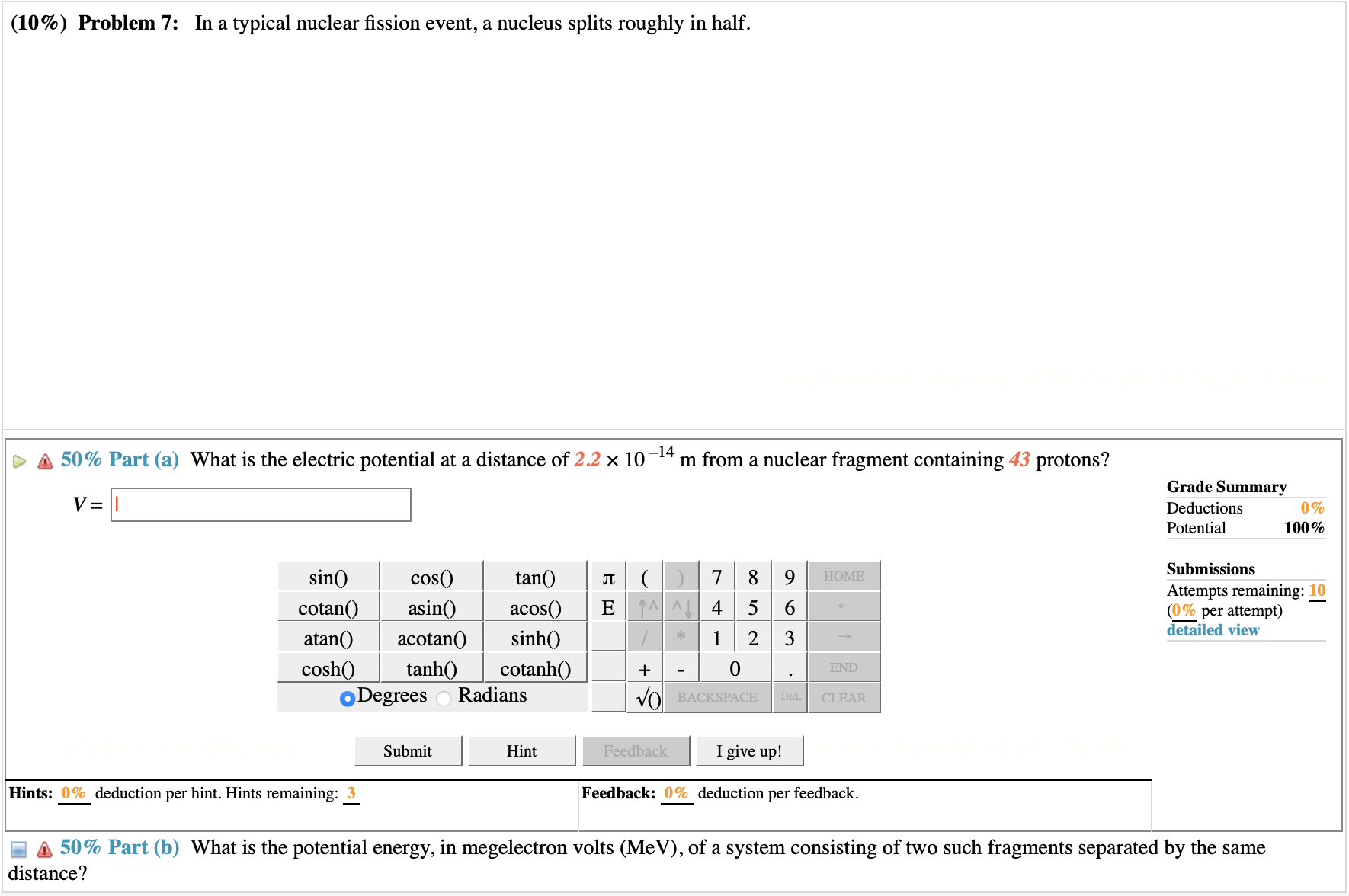 A 50% Part (a) How far in meters from the charge will