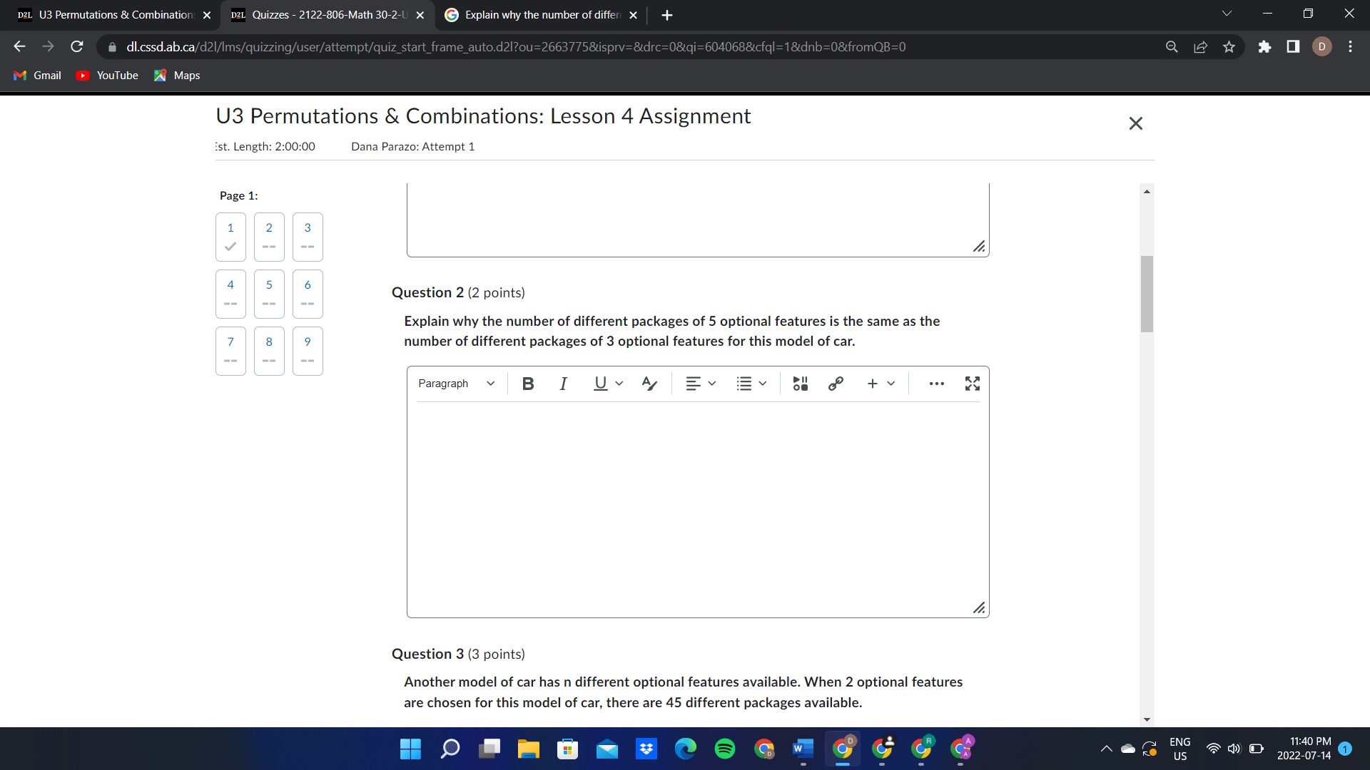  D2L U3 Permutations & Combination X D2L Quizzes - 2122-806-Math 30-2-U