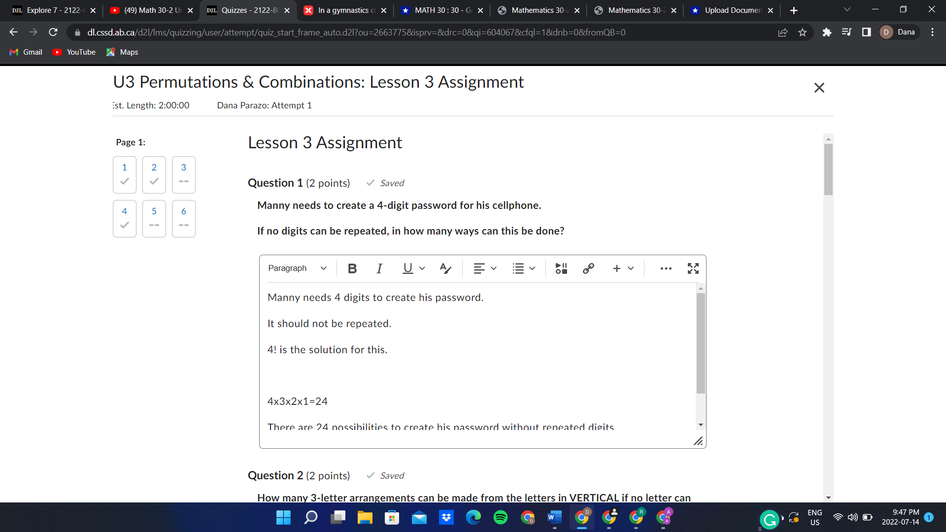 D2L Quizzes - 2122-8( X x In a gymnastics cl x MATH