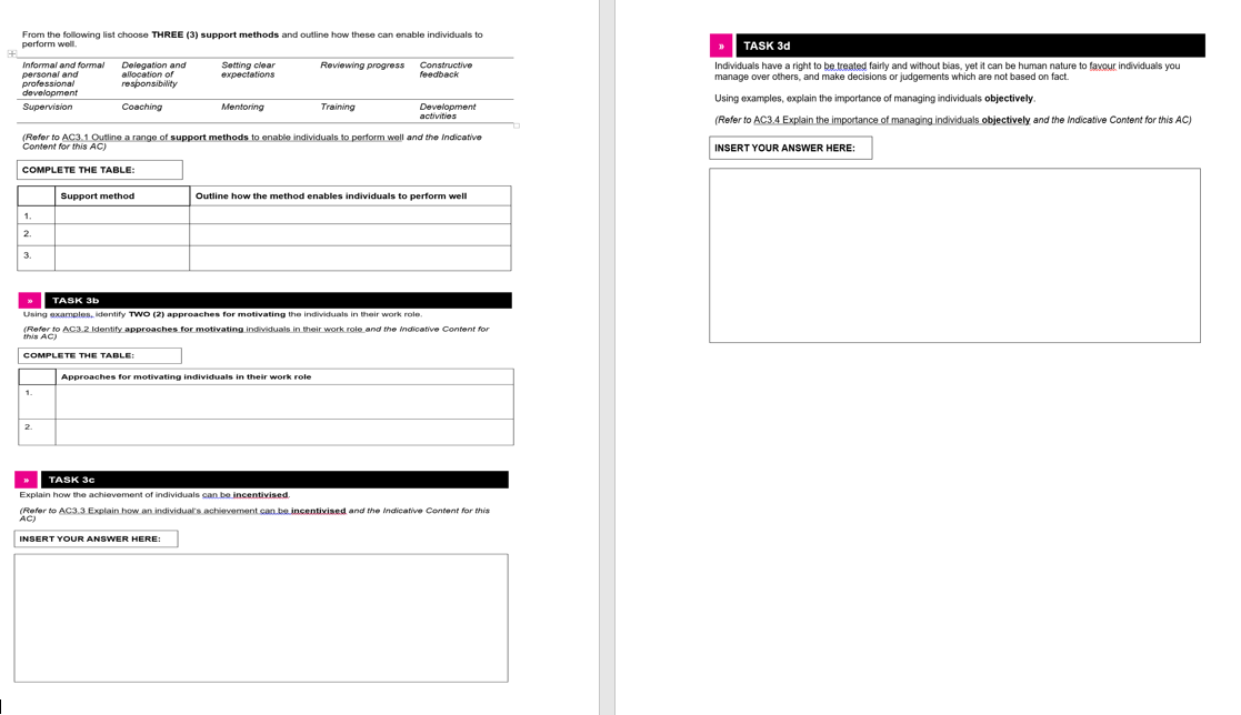 From the following list choose THREE (3) support methods and outline