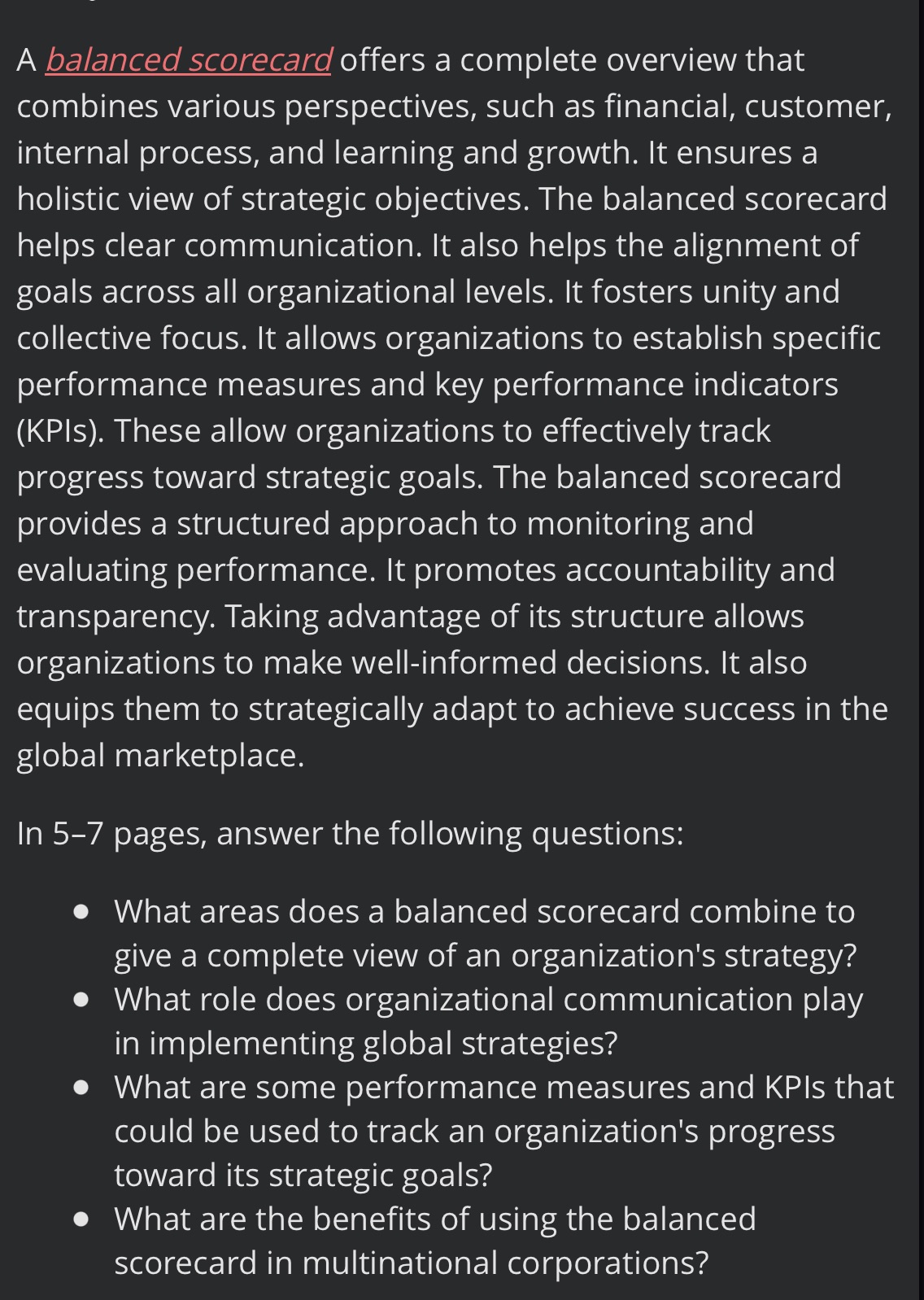 Please see attached A balanced scorecard offers a complete overview that comblnes