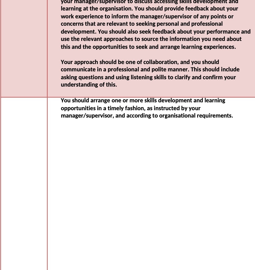 organisation. You should provide feedback about your work experience to inform the