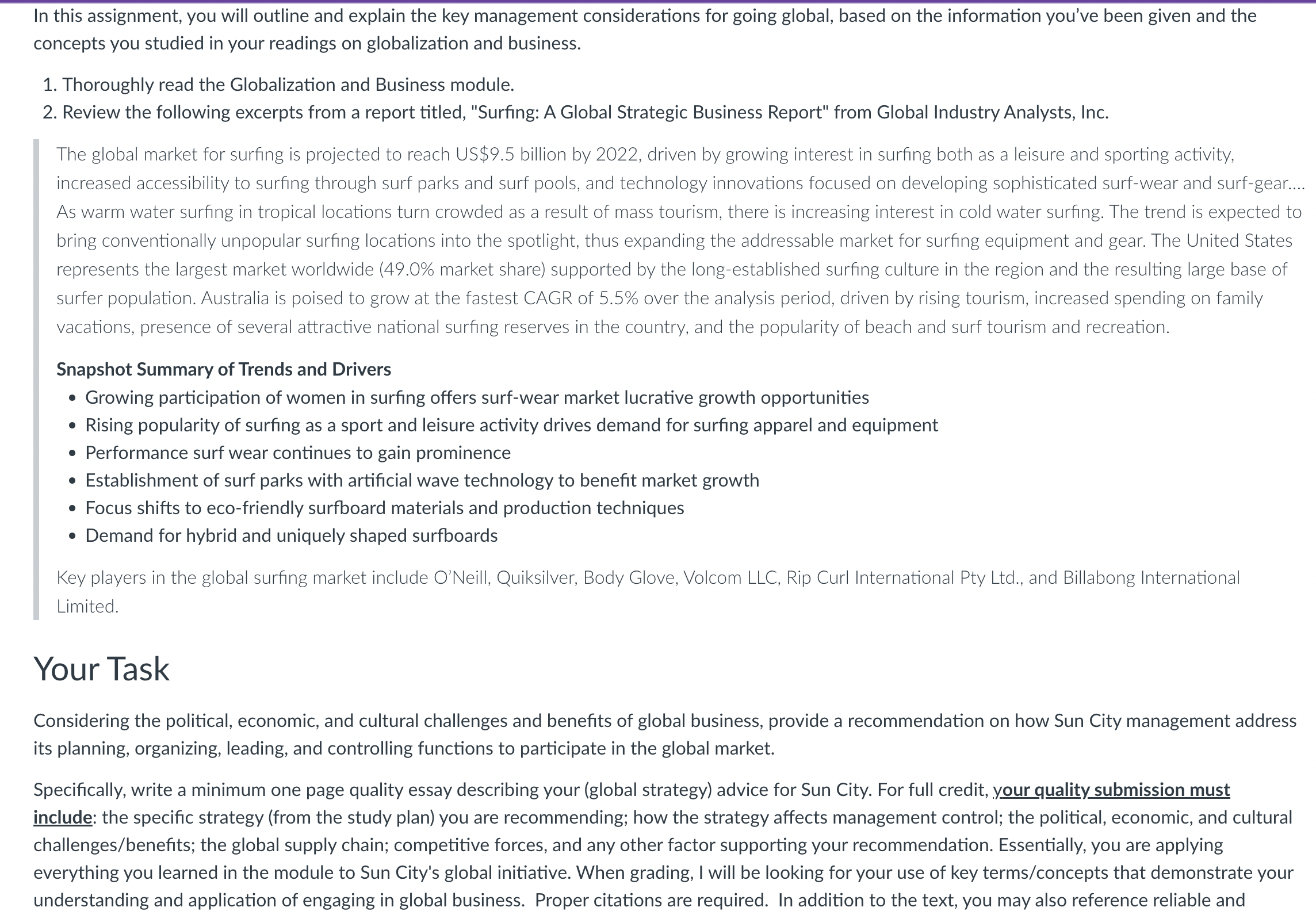 considerations for going global, based on the information you've been given and