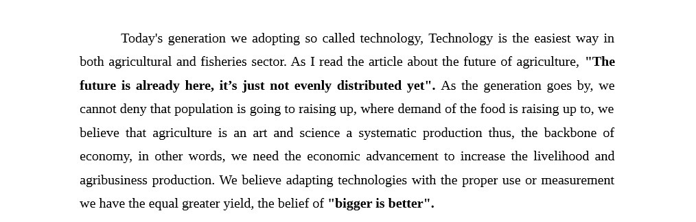 way.r in both agricultural and sheries sector. As I read the article